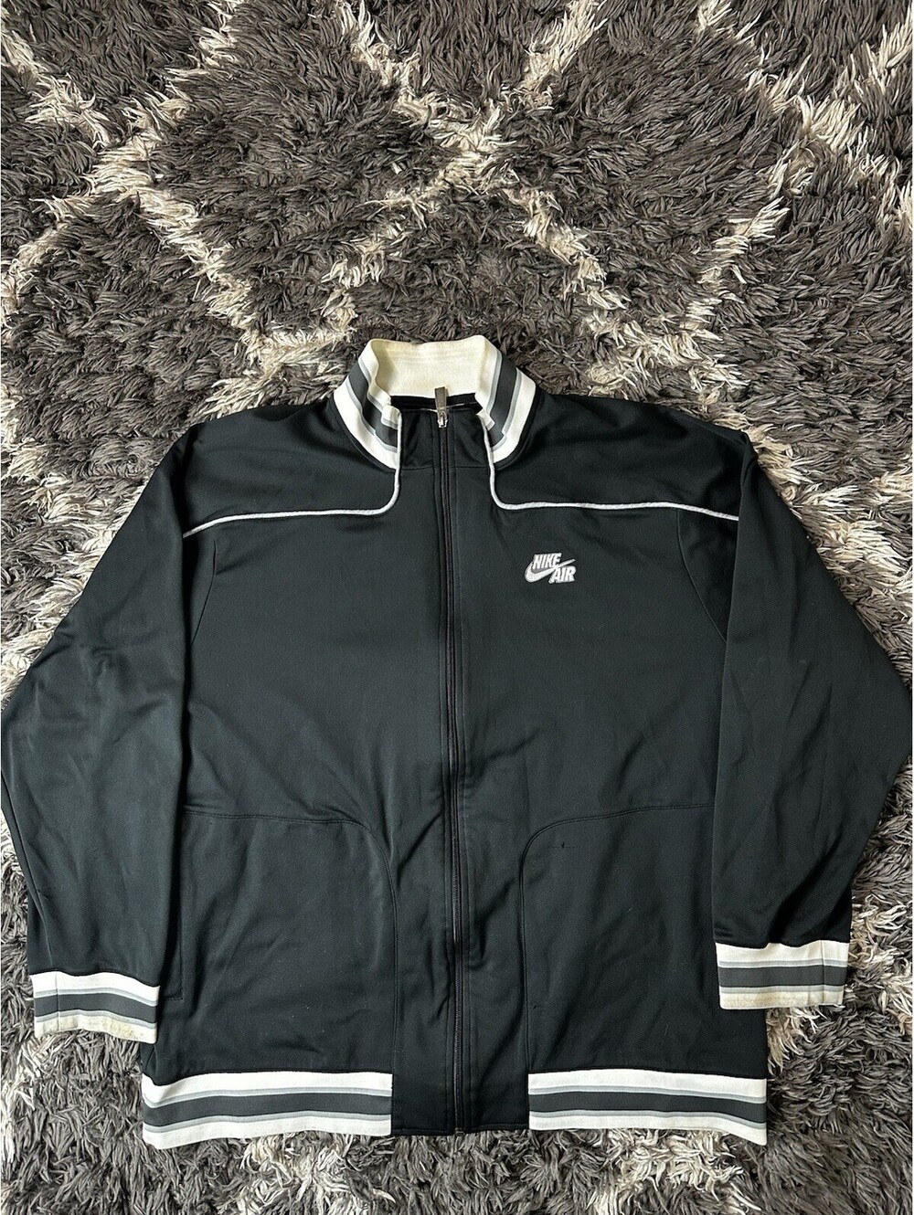 VTG 90s Nike Air Full Zip Track Jacket XL Black Striped Collar Cuffs